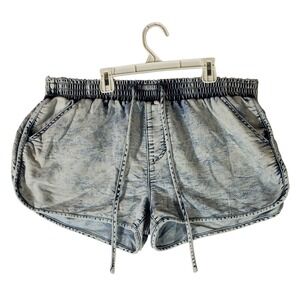 Mossimo Denim Women XXL Acid Wash Shorts Blue Smocked Elastic Waist Drawstring